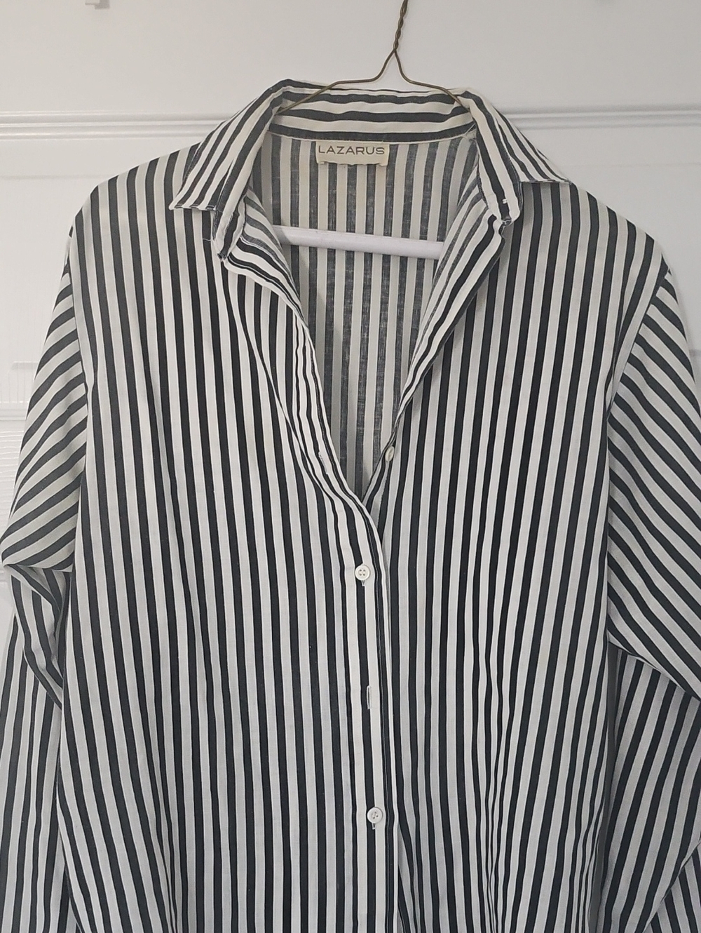 Lazarus Black & White Vertical Stripe Button-Up Shirt, Sz S/M